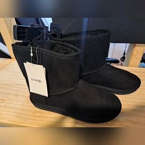 George Girls Classic Black Faux Suede With Faux Fur Lining Winter Ankle Boots
